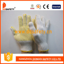 Горяч-продавая трикотажные хлопчатобумажные перчатки с желтым ПВХ (DKP114)